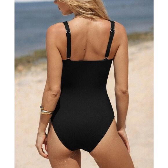 CUPSHE Black Square Neck Slim & Sculpt One-Piece Swimsuit Size Small New - Picture 3 of 11
